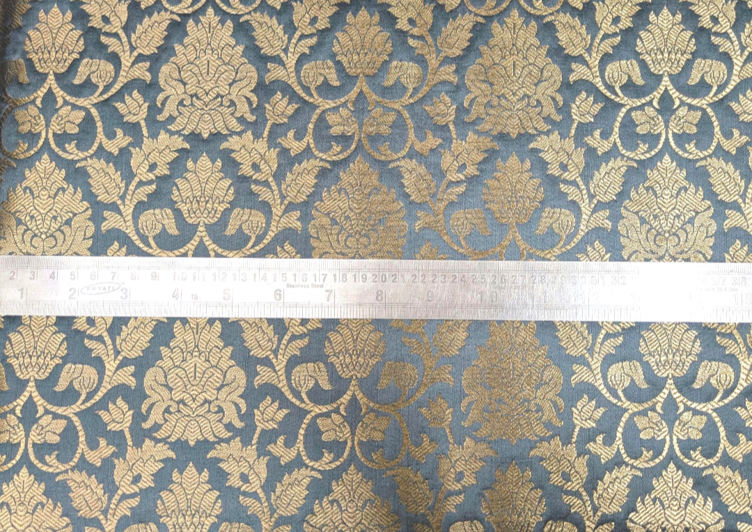 Banarasi brocade fabric, Gray gold Wedding fabric, Jacquard fabric, Rayon silk brocade, Historical fabric, Fabric by the yard/meter - NFAF13