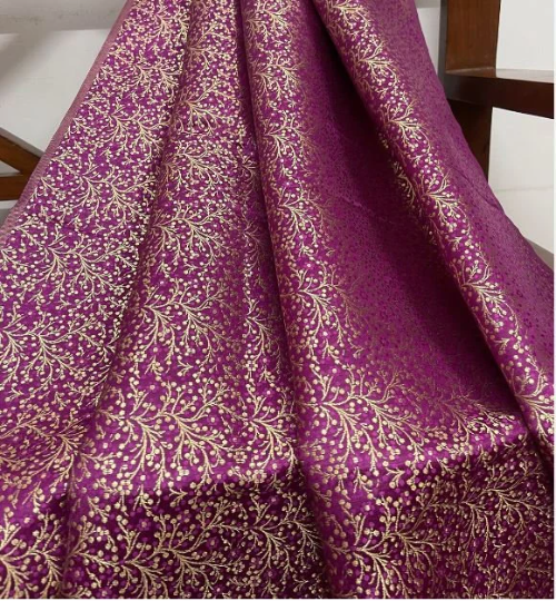 Indian Banarasi Brocade Fabric in Purple and Gold color, Multiple lengths will come in the continuous piece - NF203