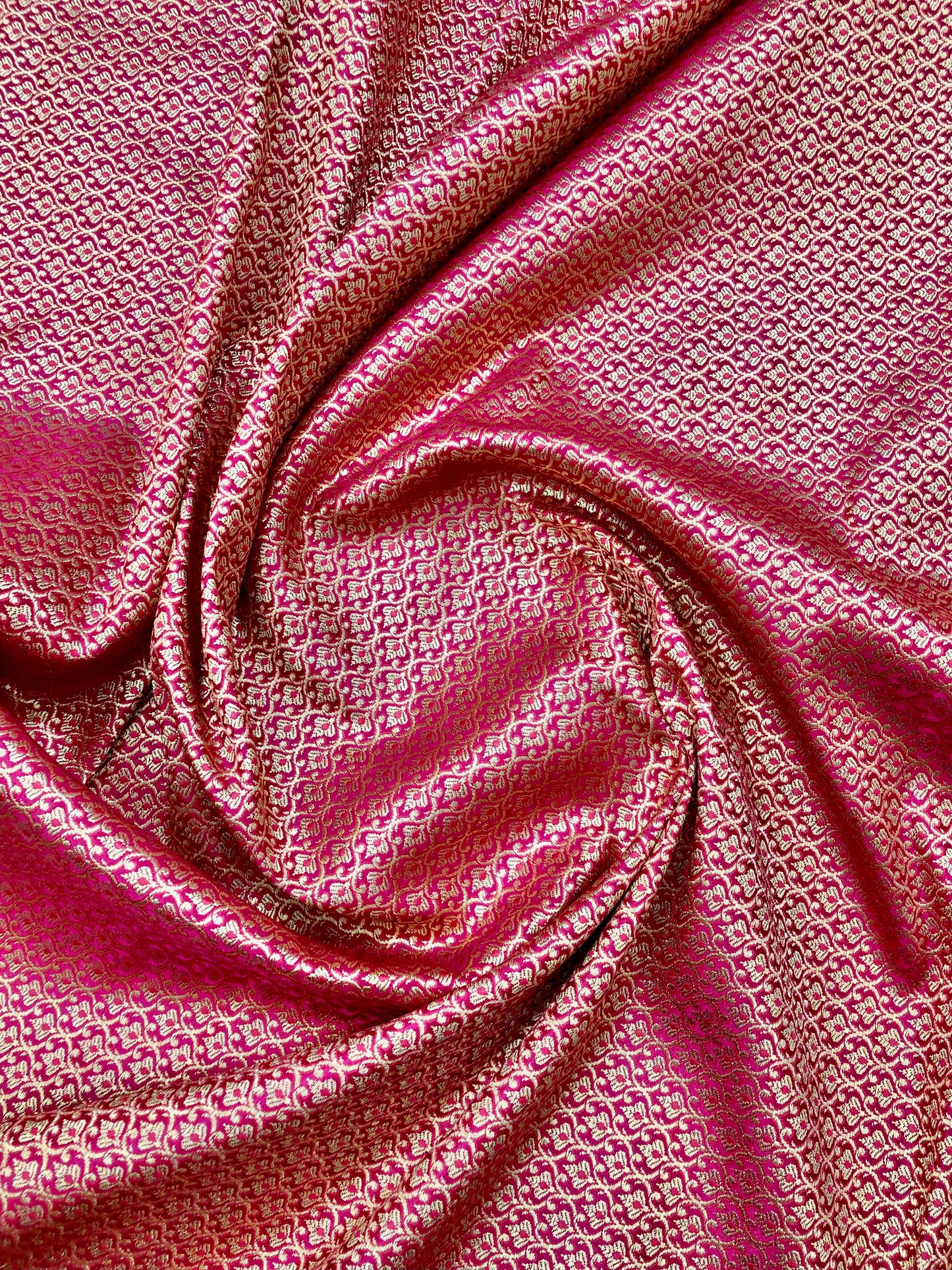 Indian Banarasi Brocade Fabric in Hot pink and Gold color, Multiple lengths will come in the continuous piece  - NF684