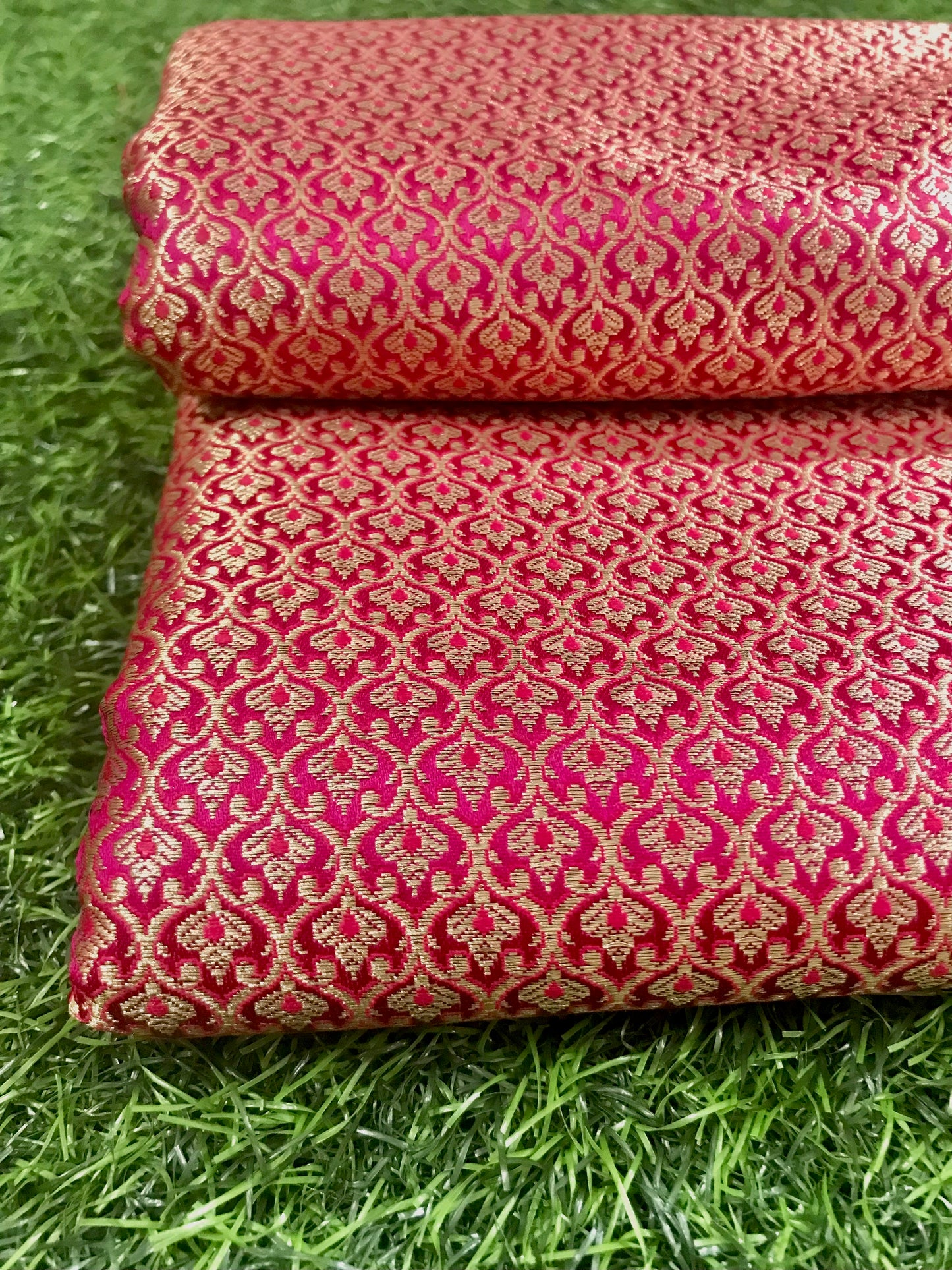 Indian Banarasi Brocade Fabric in Hot pink and Gold color, Multiple lengths will come in the continuous piece  - NF684