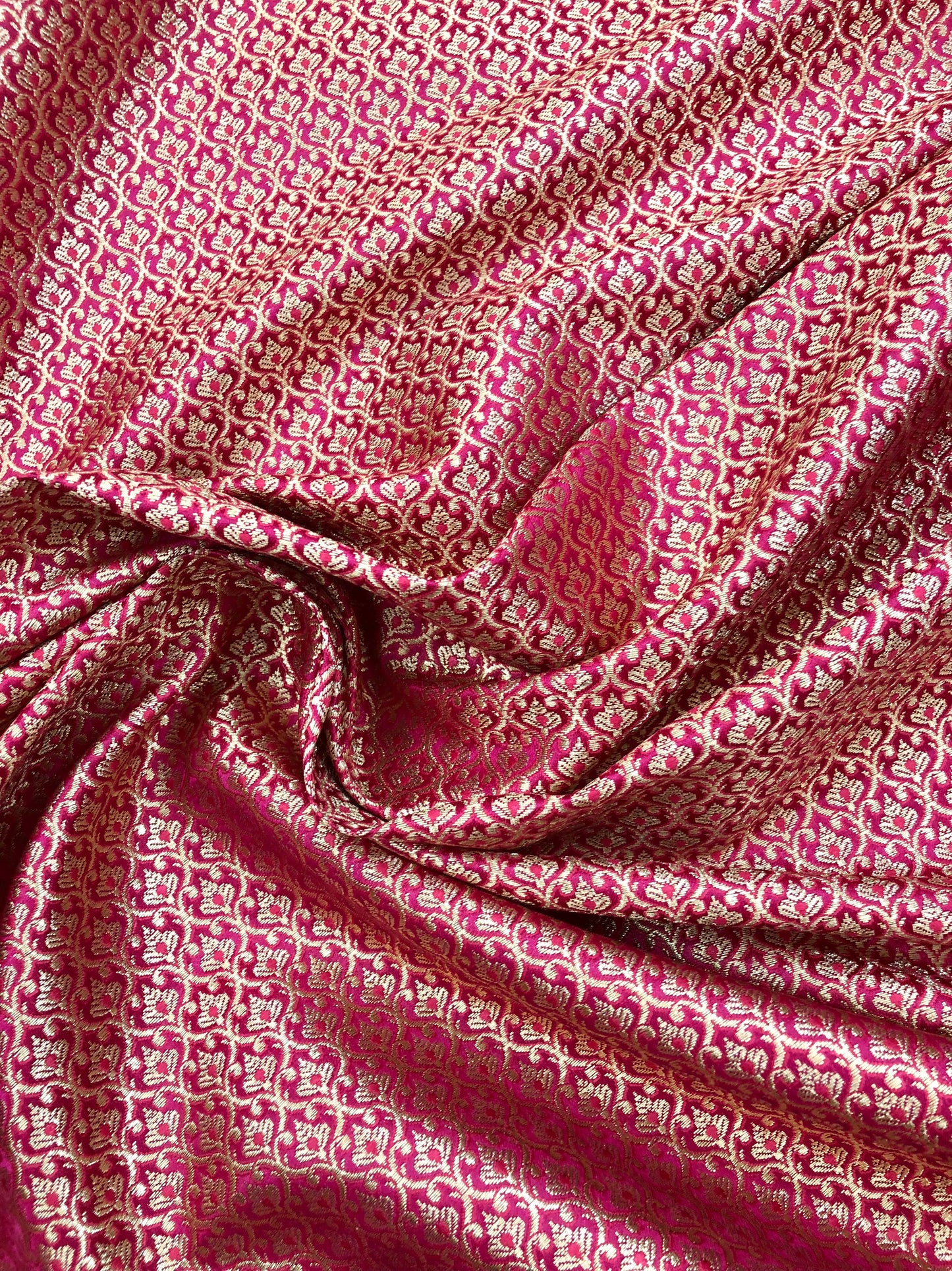 Indian Banarasi Brocade Fabric in Hot pink and Gold color, Multiple lengths will come in the continuous piece  - NF684