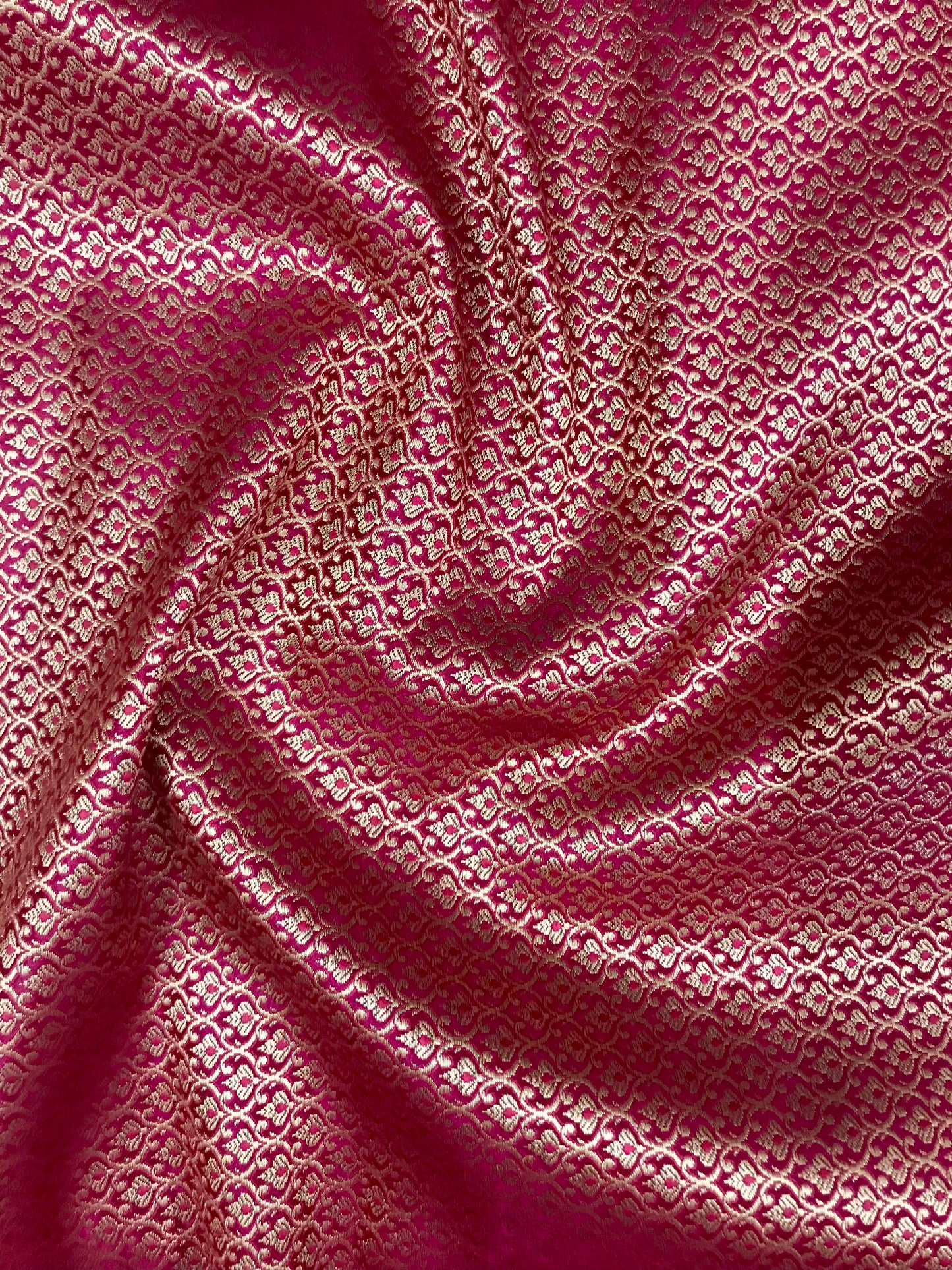 Indian Banarasi Brocade Fabric in Hot pink and Gold color, Multiple lengths will come in the continuous piece  - NF684