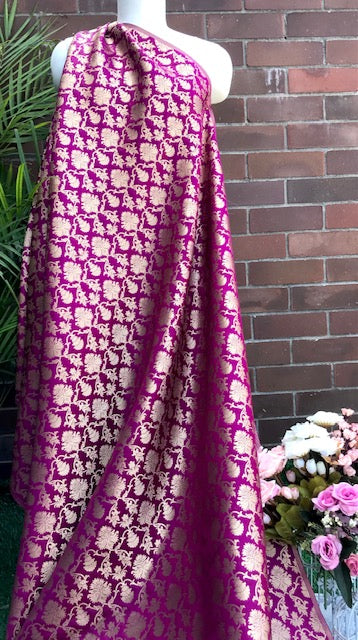 Purple and Gold Brocade fabric Kimkhab Wedding Dress Fabric, Jacquard Fabric, Multiple lengths will come in the continuous Piece - NF215