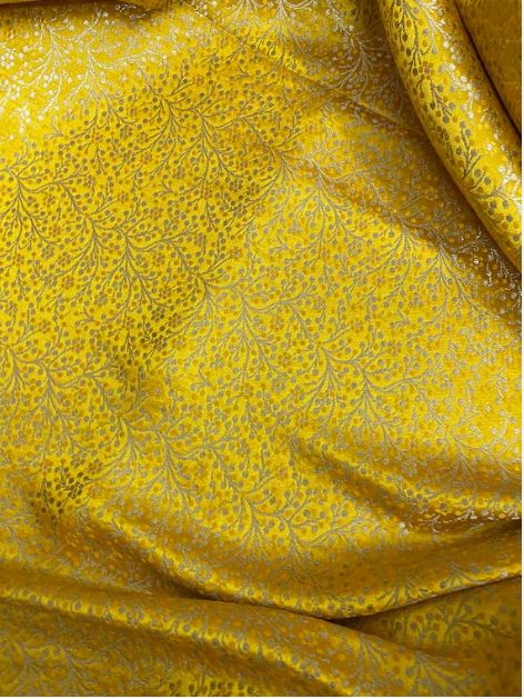 Indian Banarasi Brocade Fabric in Yellow and Gold color, Multiple lengths will come in the continuous piece - NF301