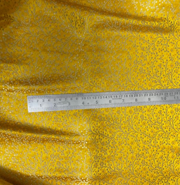 Indian Banarasi Brocade Fabric in Yellow and Gold color, Multiple lengths will come in the continuous piece - NF301