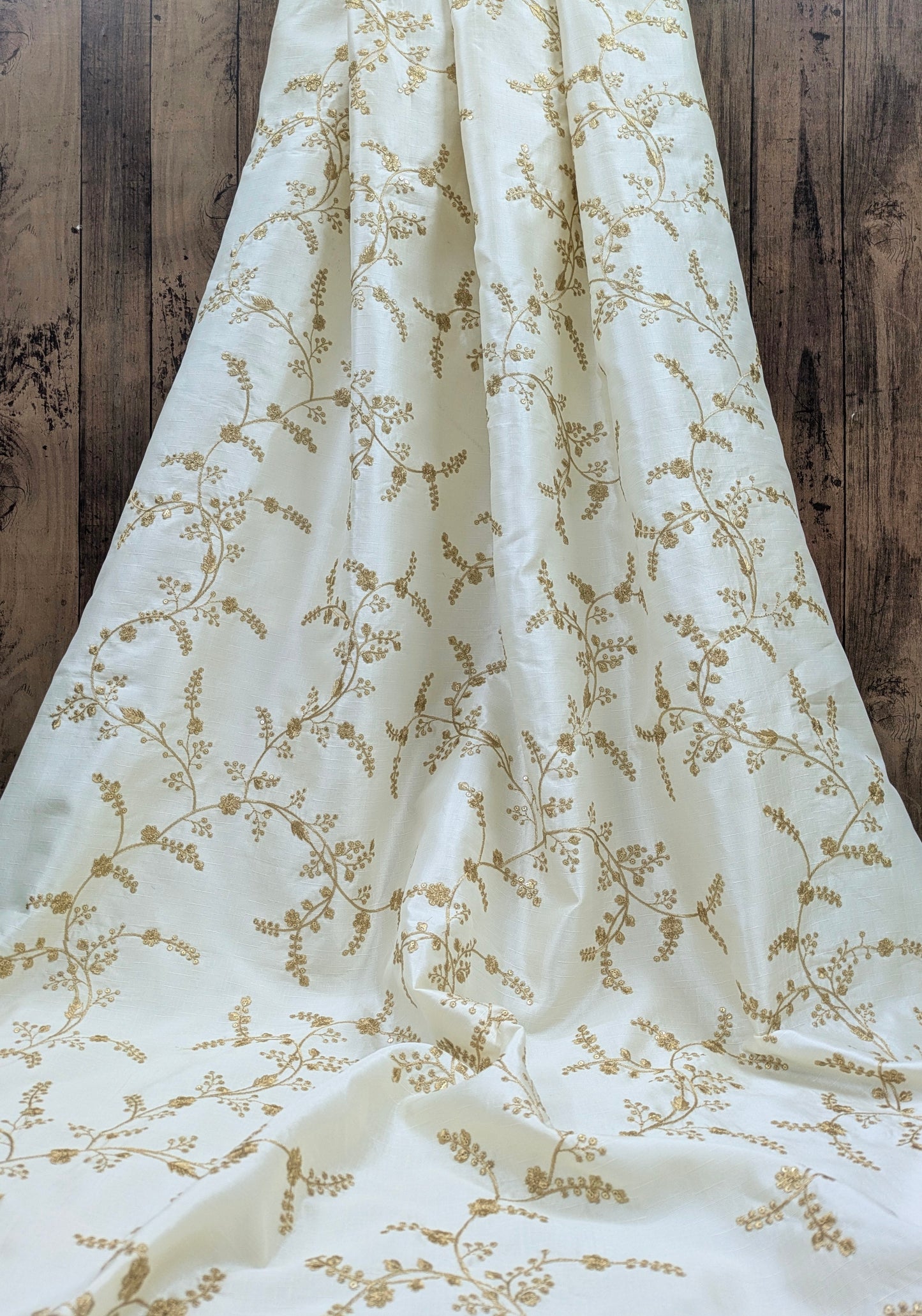Off White and Gold Embroidered Fabric, Haute couture, Wedding inspiration, Gold flower, Royal fabric, Fashion fabric - NFAF30