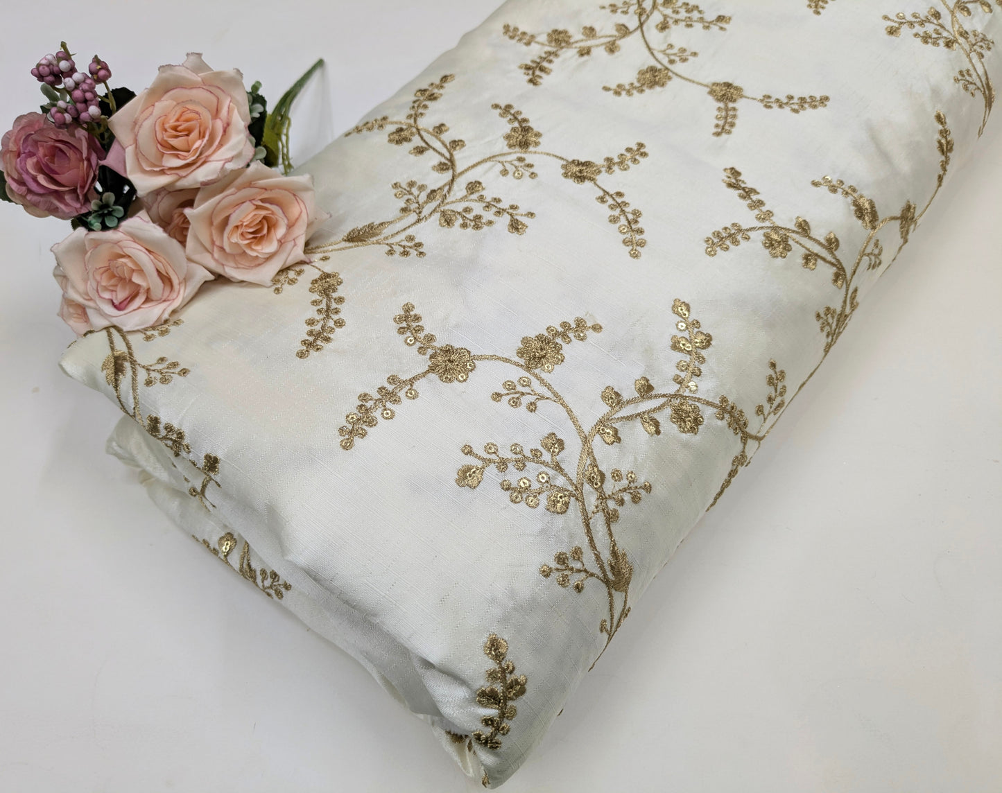 Embroidered fabric Ivory Gold Embroidery dress Fabric Bridal Dress Luxury Wedding Veil Indian Lehenga fabric upholstrey fabric by the yard