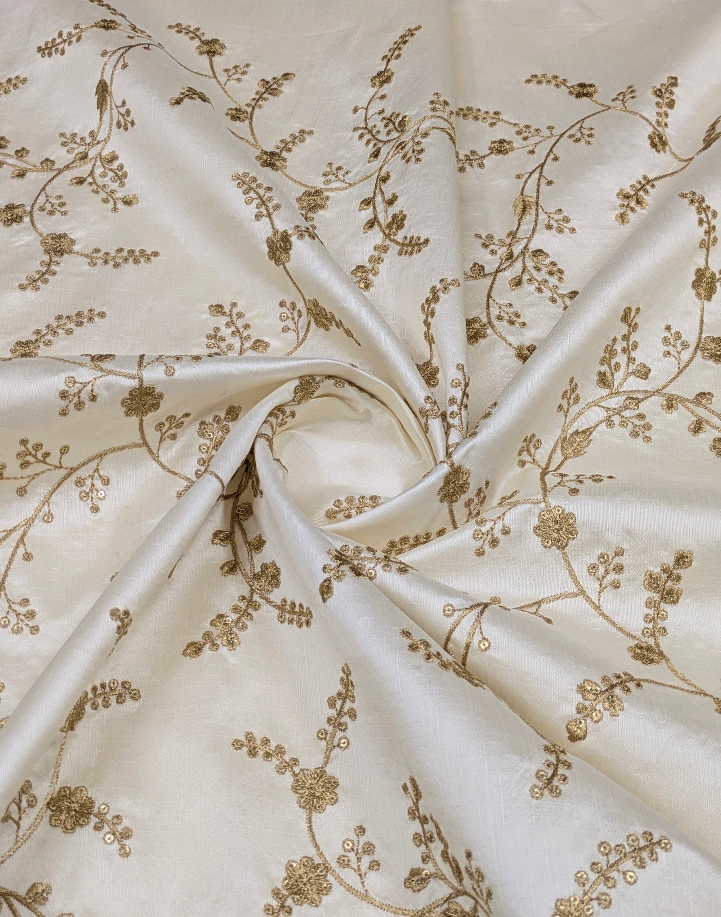 Off White and Gold Embroidered Fabric, Haute couture, Wedding inspiration, Gold flower, Royal fabric, Fashion fabric - NFAF30