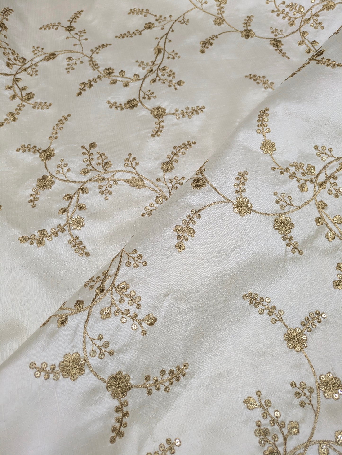 Off White and Gold Embroidered Fabric, Haute couture, Wedding inspiration, Gold flower, Royal fabric, Fashion fabric - NFAF30