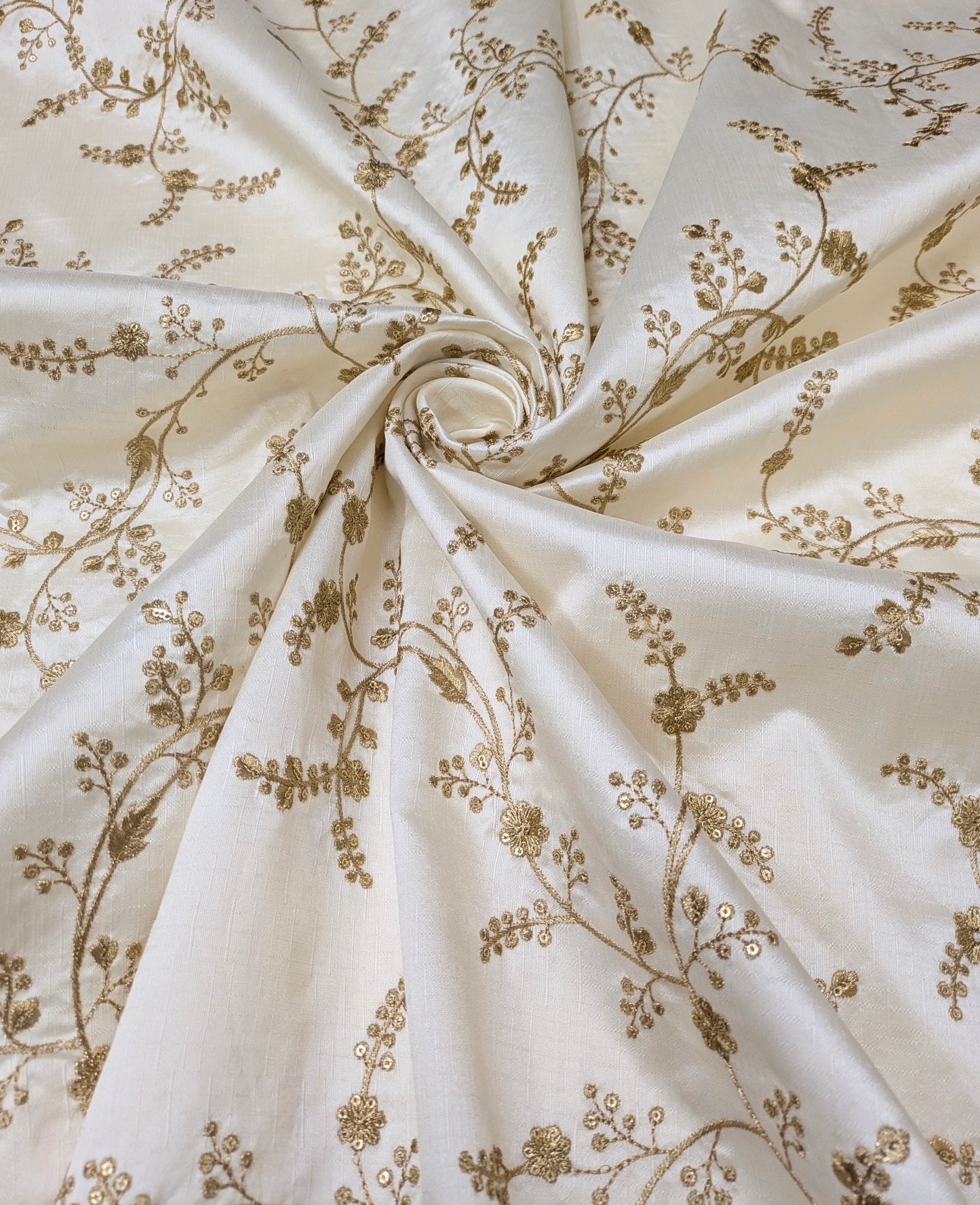 Off White and Gold Embroidered Fabric, Haute couture, Wedding inspiration, Gold flower, Royal fabric, Fashion fabric - NFAF30