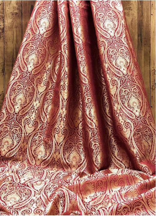 Brocade Fabric Red Gold Jacquard Damask Wedding Dress brocade Fabric Historical fabric Upholstery Home decor Fabric by the yard - NFAF319