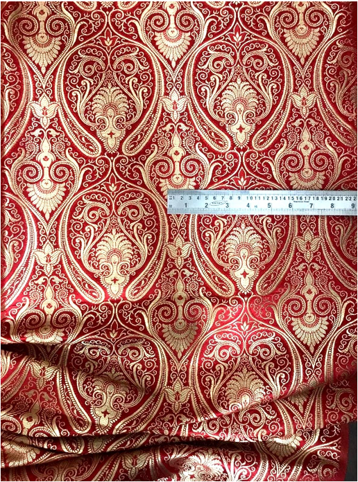 Brocade Fabric Red Gold Jacquard Damask Wedding Dress brocade Fabric Historical fabric Upholstery Home decor Fabric by the yard - NFAF319