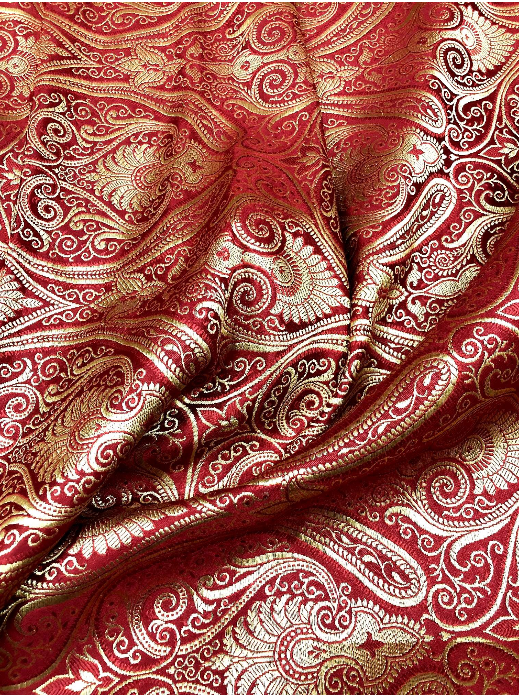 Brocade Fabric Red Gold Jacquard Damask Wedding Dress brocade Fabric Historical fabric Upholstery Home decor Fabric by the yard - NFAF319