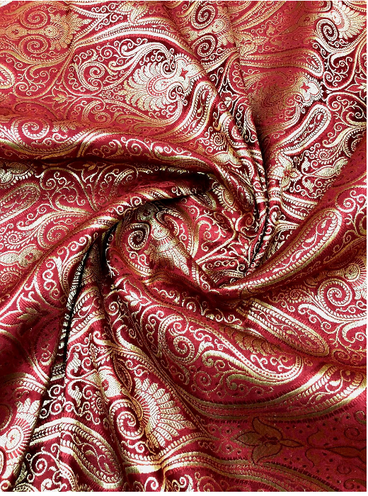 Brocade Fabric Red Gold Jacquard Damask Wedding Dress brocade Fabric Historical fabric Upholstery Home decor Fabric by the yard - NFAF319