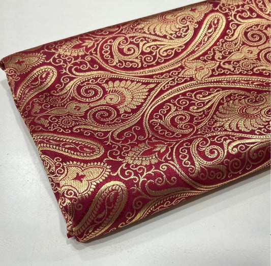 Brocade Fabric Red Gold Jacquard Damask Wedding Dress brocade Fabric Historical fabric Upholstery Home decor Fabric by the yard - NFAF319