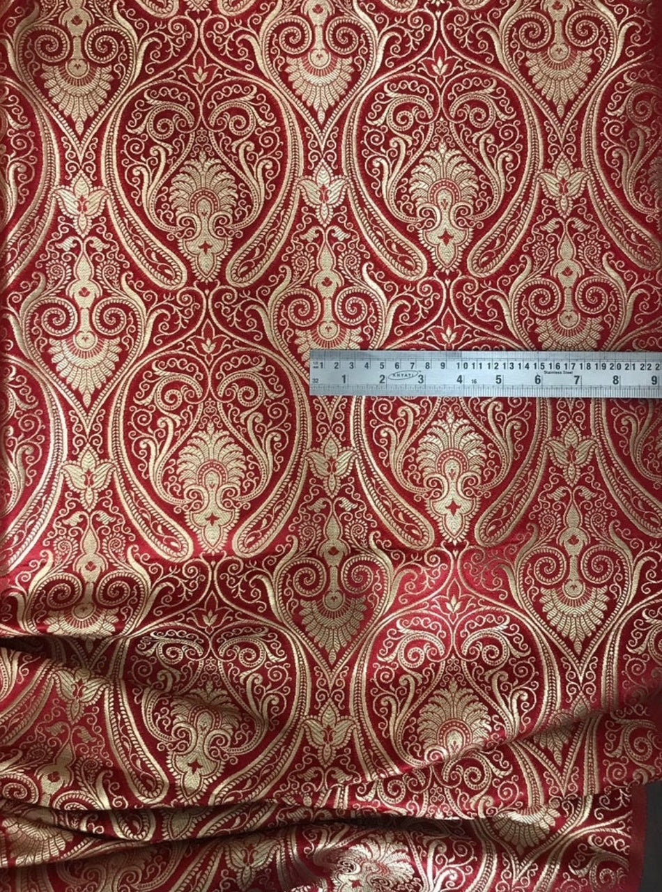 Brocade Fabric Red Gold Jacquard Damask Wedding Dress brocade Fabric Historical fabric Upholstery Home decor Fabric by the yard - NFAF319