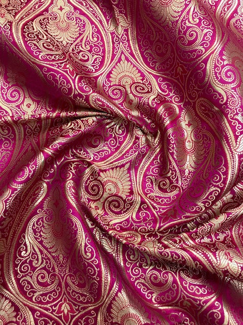 Indian Banarasi Brocade fabric in Pink and Gold color,  Multiple lengths will come in a continuous piece - NF327