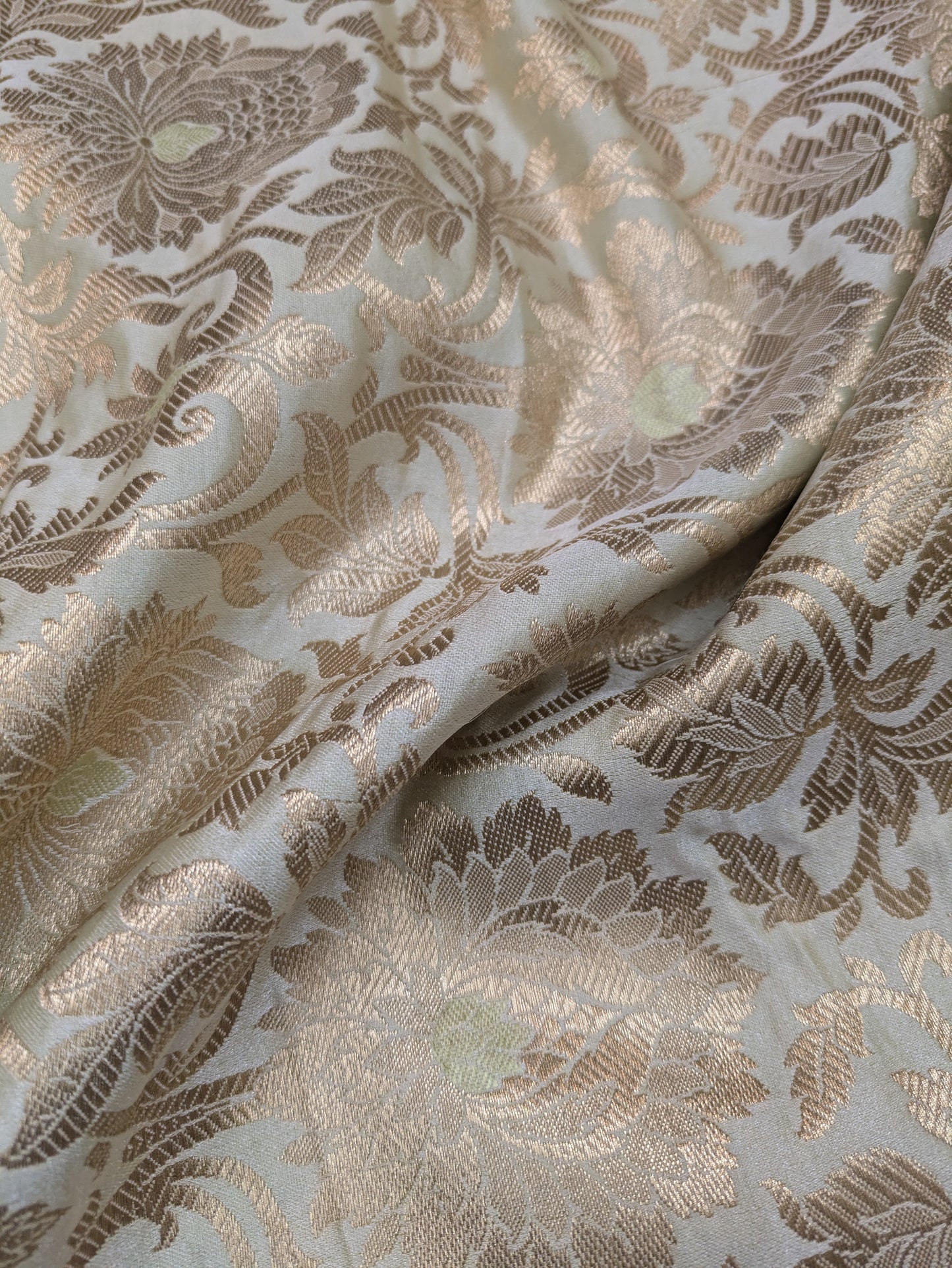 Banarasi brocade fabric, Green gold Jacquard fabric, Wedding fabric, Rayon silk brocade, Gold fabric, Fabric by the yard - NFAF2002
