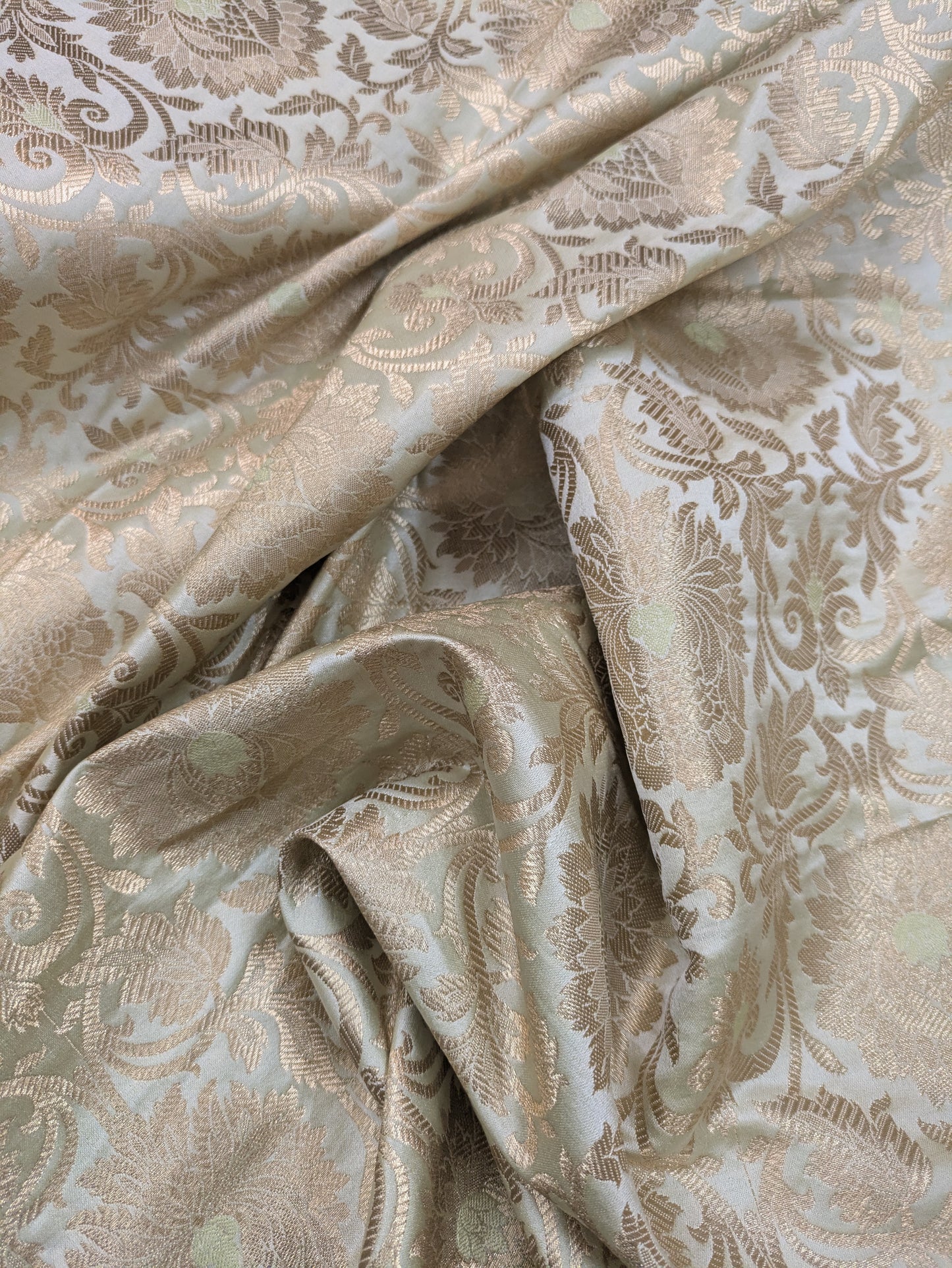 Banarasi brocade fabric, Green gold Jacquard fabric, Wedding fabric, Rayon silk brocade, Gold fabric, Fabric by the yard - NFAF2002