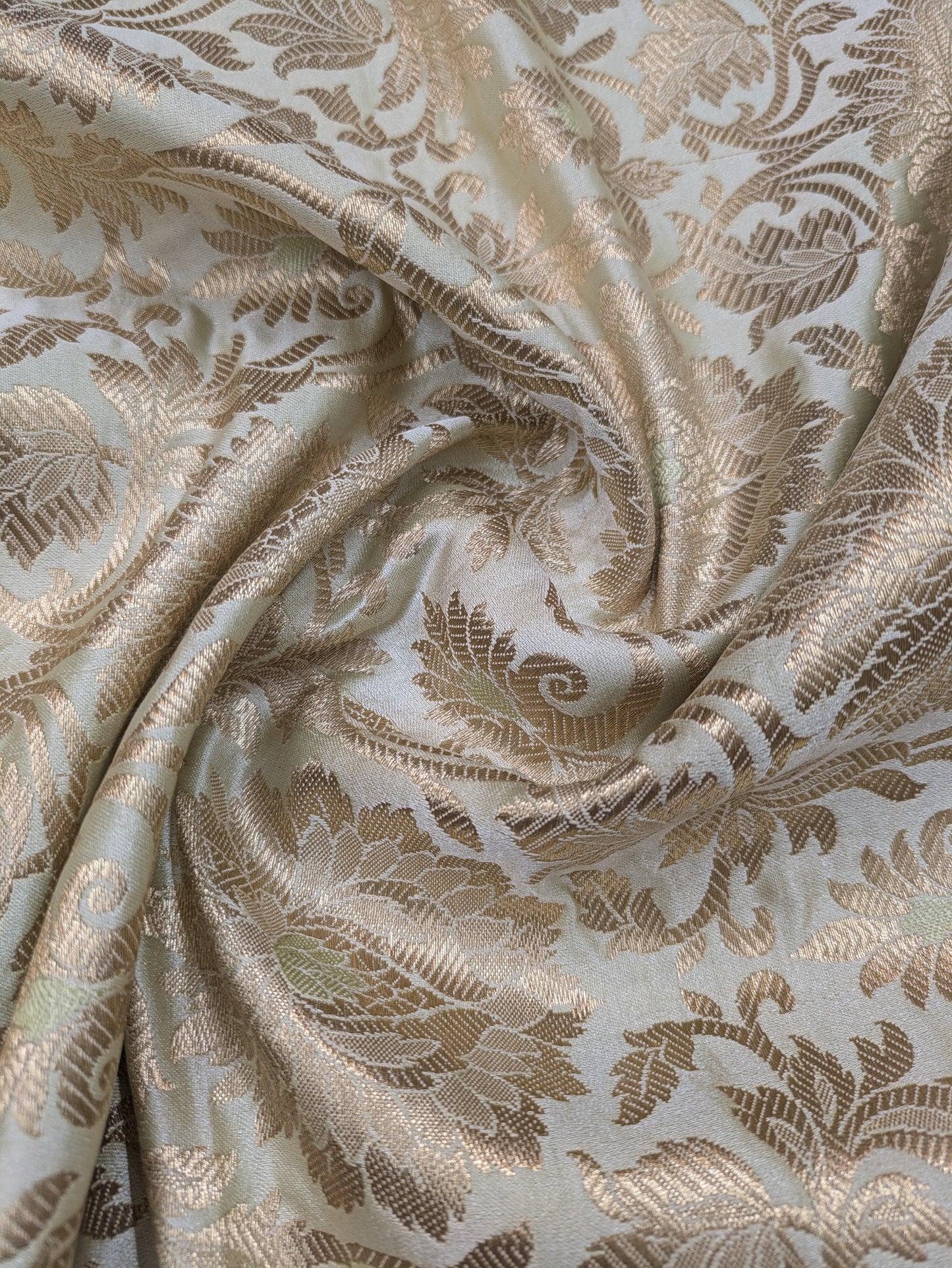 Banarasi brocade fabric, Green gold Jacquard fabric, Wedding fabric, Rayon silk brocade, Gold fabric, Fabric by the yard - NFAF2002