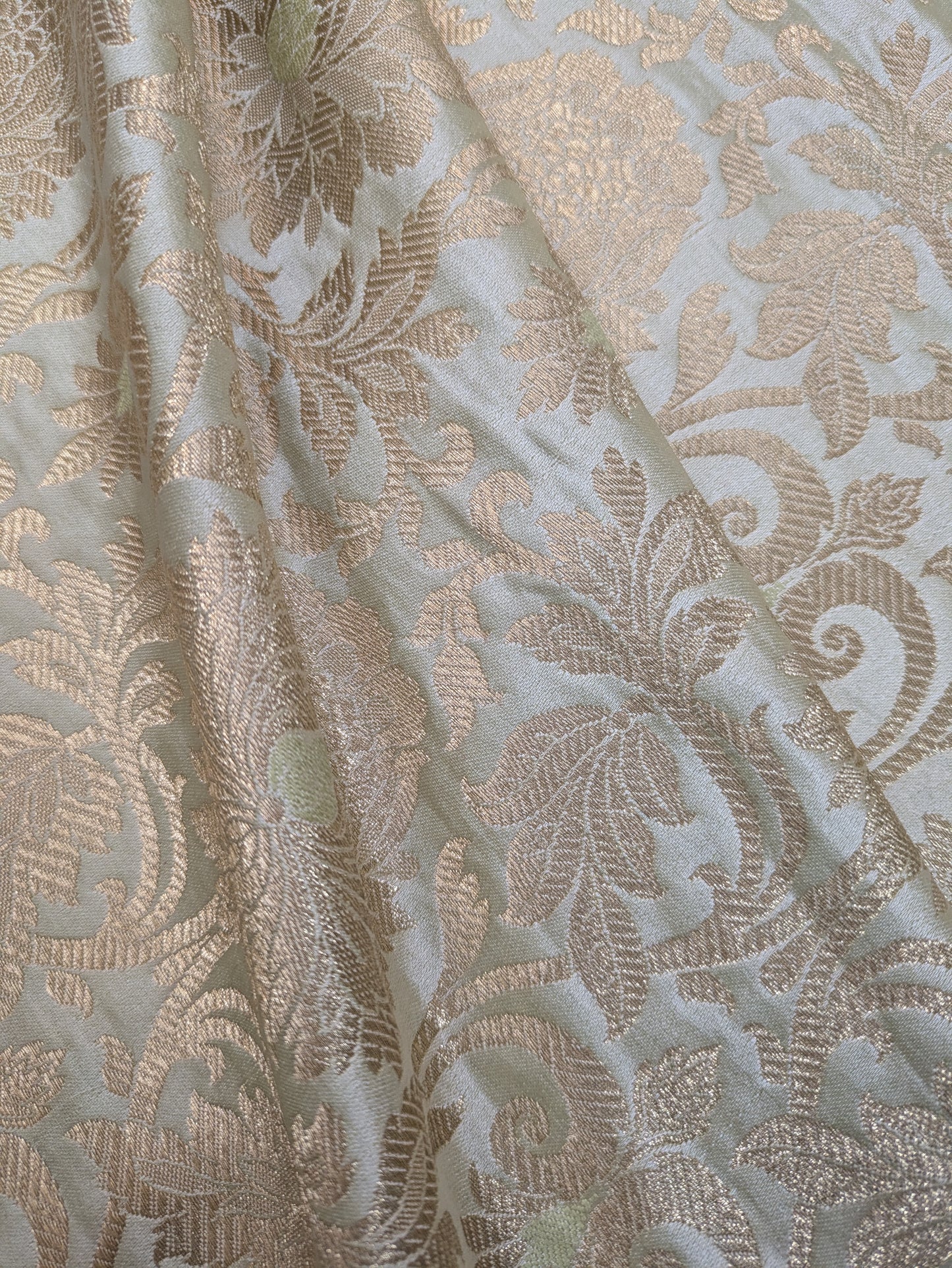 Banarasi brocade fabric, Green gold Jacquard fabric, Wedding fabric, Rayon silk brocade, Gold fabric, Fabric by the yard - NFAF2002