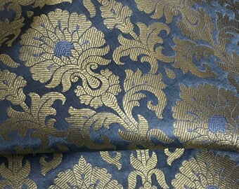 Indian Banarasi Brocade Fabric in Gray and Gold color, Multiple lengths will come in the continuous piece - NF35