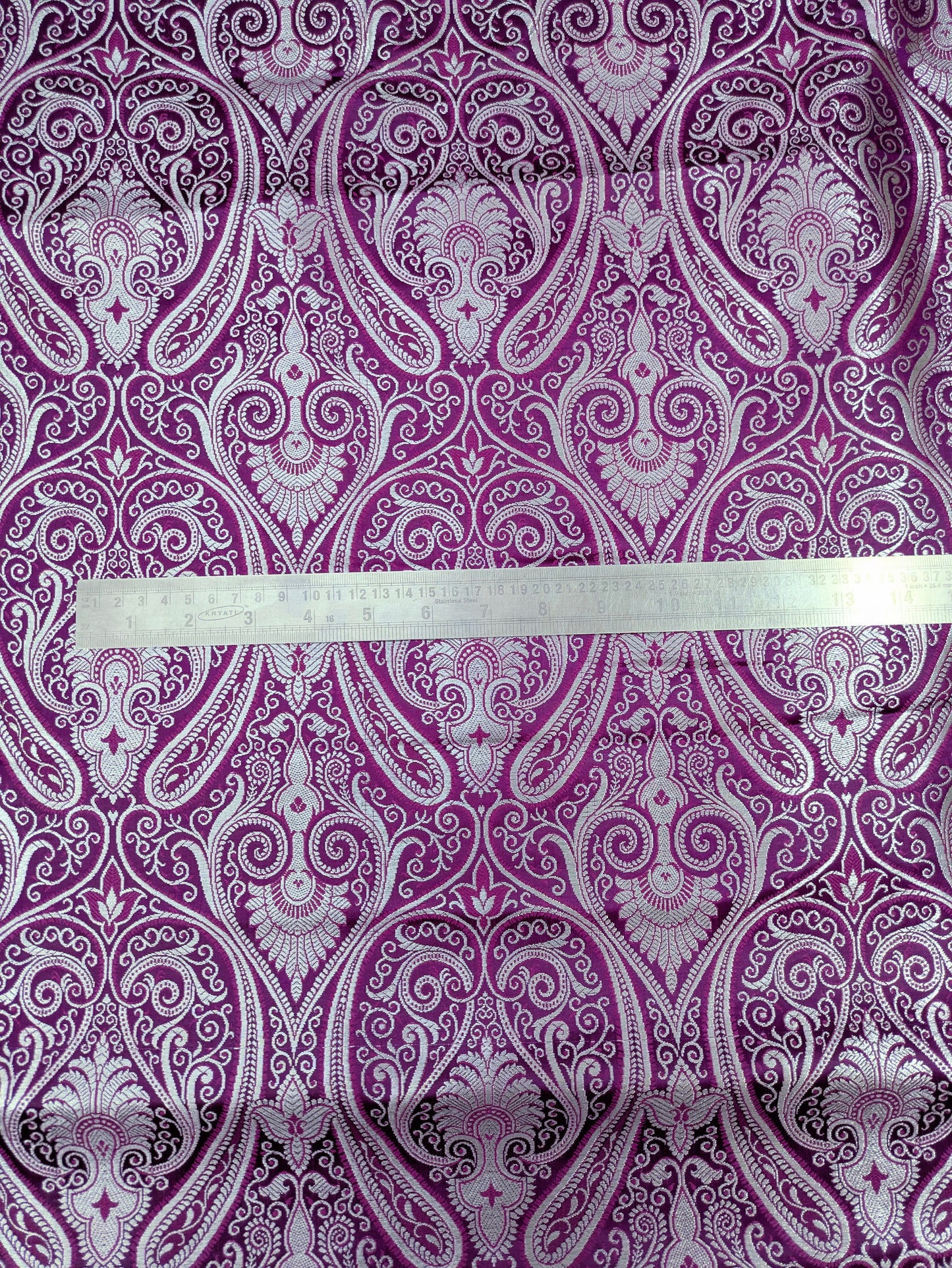 Purple Silver Brocade fabric by the yard Jacquard fabric Damask Fabric Wedding bridal  Banarasi brocade Indian Silk Brocade-NFAF353