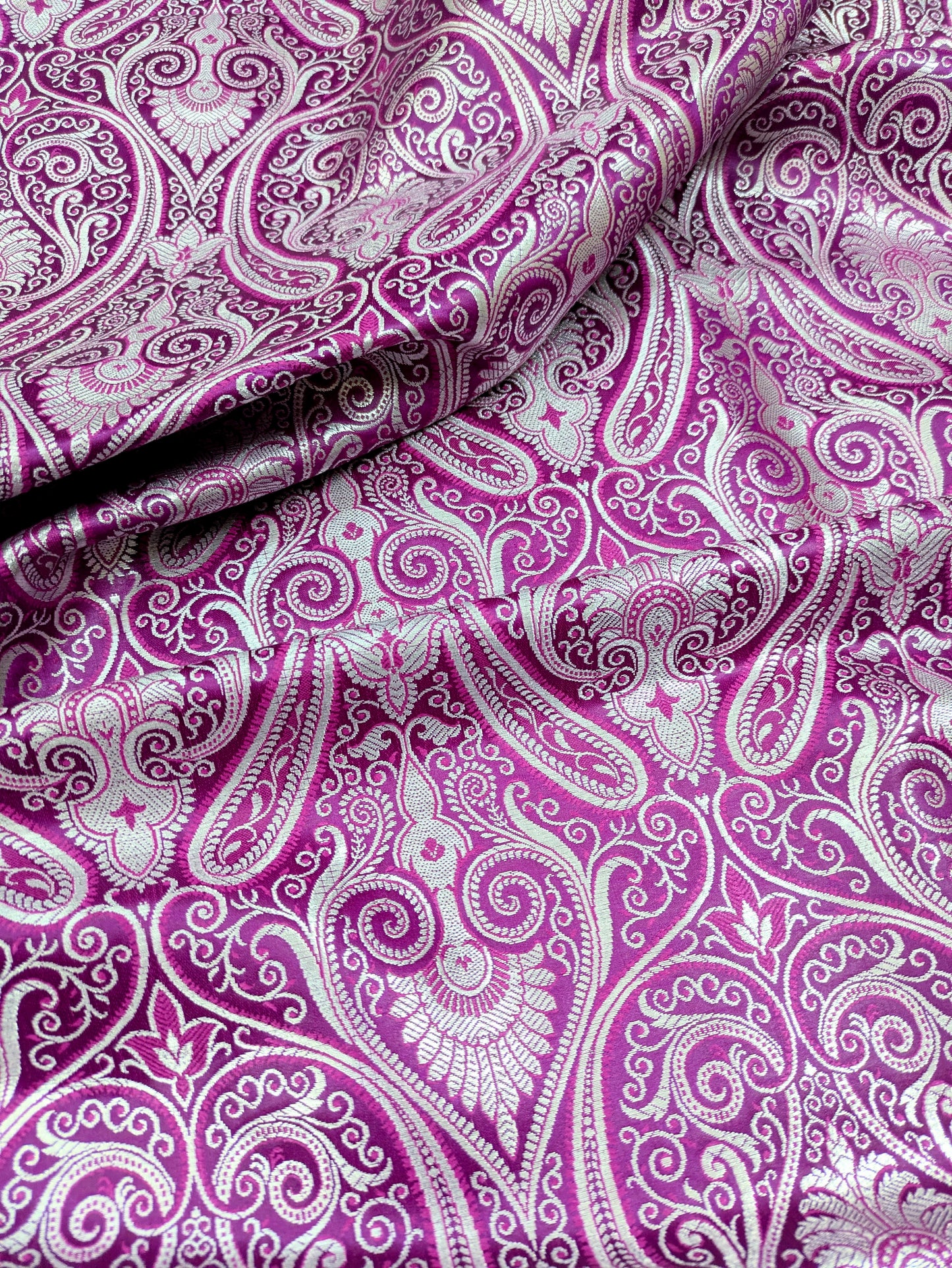 Purple Silver Brocade fabric by the yard Jacquard fabric Damask Fabric Wedding bridal  Banarasi brocade Indian Silk Brocade-NFAF353