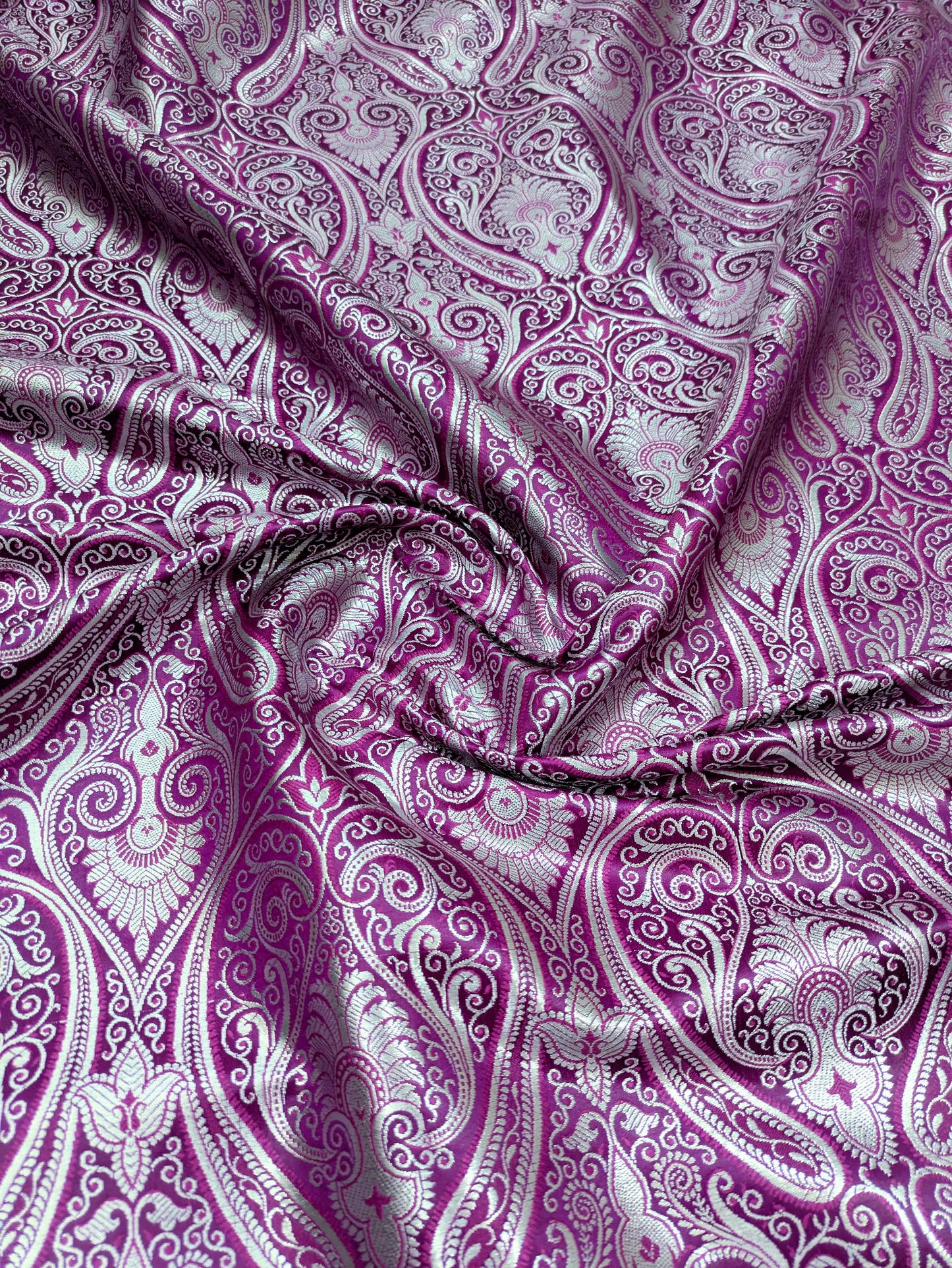 Purple Silver Brocade fabric by the yard Jacquard fabric Damask Fabric Wedding bridal  Banarasi brocade Indian Silk Brocade-NFAF353