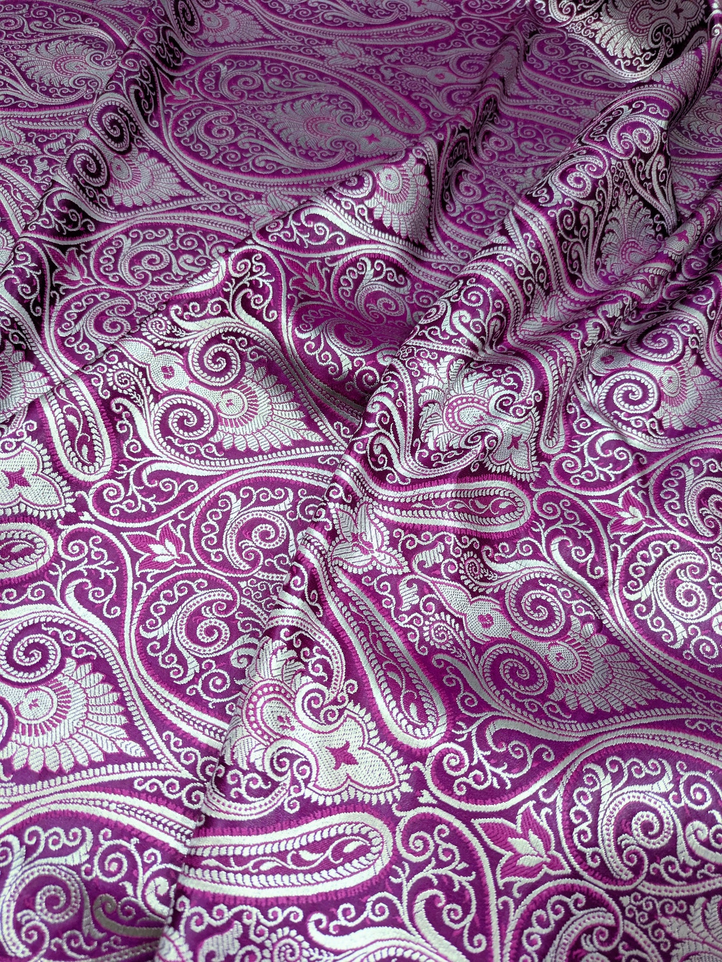 Purple Silver Brocade fabric by the yard Jacquard fabric Damask Fabric Wedding bridal  Banarasi brocade Indian Silk Brocade-NFAF353