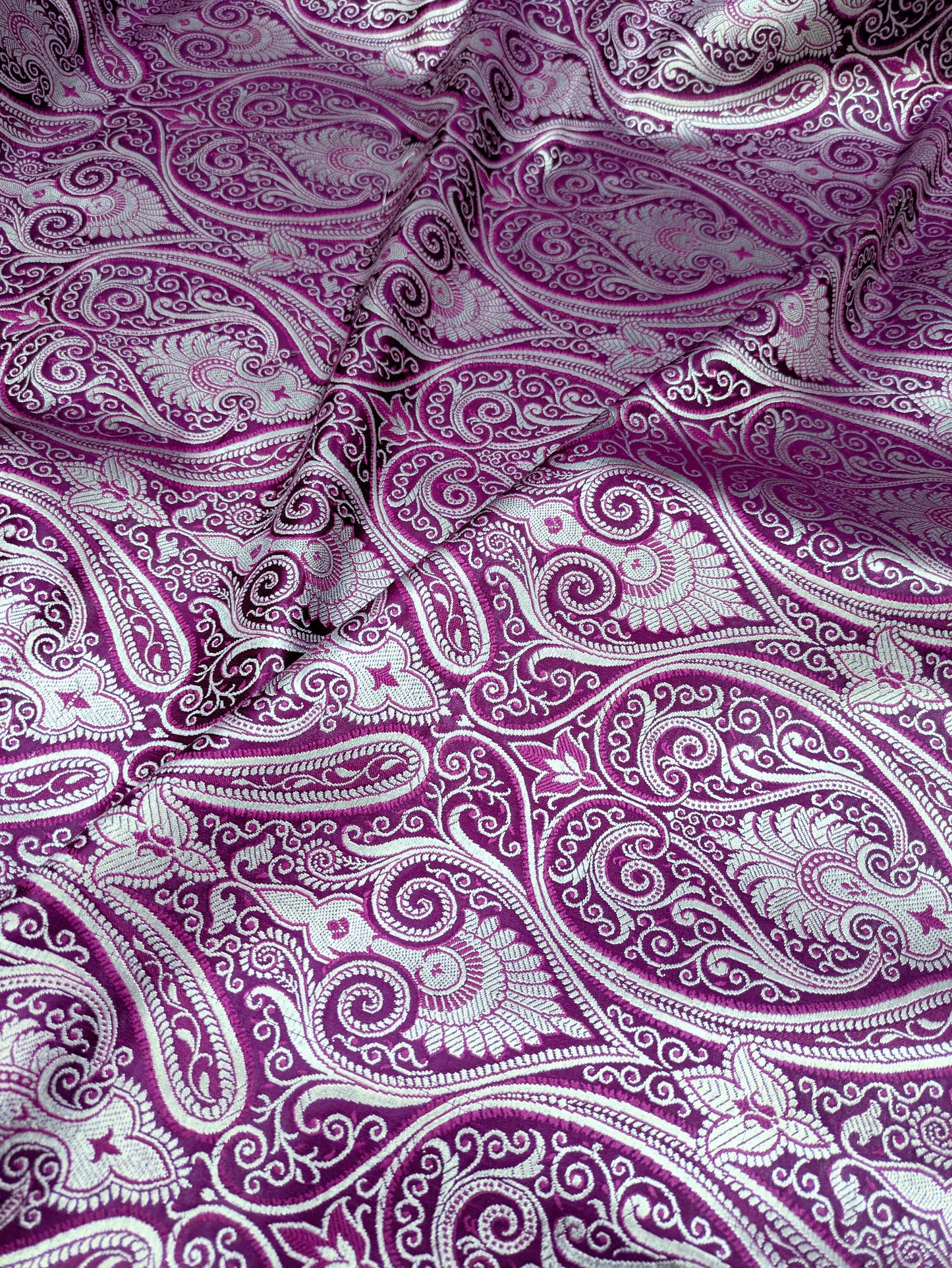Purple Silver Brocade fabric by the yard Jacquard fabric Damask Fabric Wedding bridal  Banarasi brocade Indian Silk Brocade-NFAF353