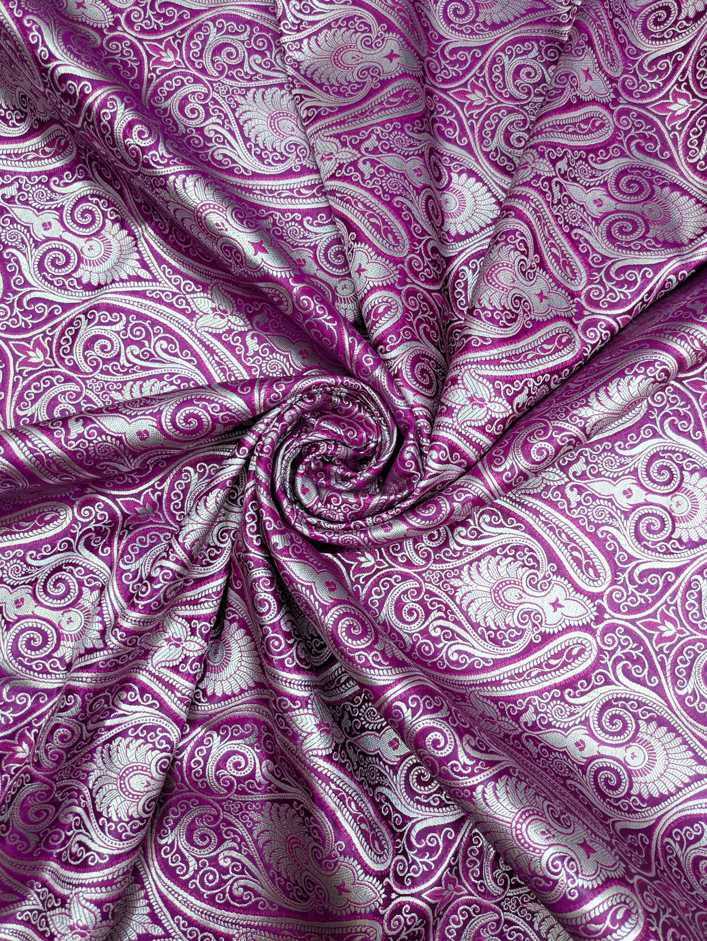 Purple Silver Brocade fabric by the yard Jacquard fabric Damask Fabric Wedding bridal  Banarasi brocade Indian Silk Brocade-NFAF353