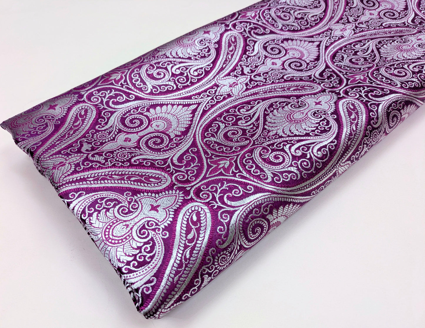 Purple Silver Brocade fabric by the yard Jacquard fabric Damask Fabric Wedding bridal  Banarasi brocade Indian Silk Brocade-NFAF353
