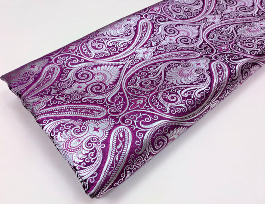 Purple Silver Brocade fabric by the yard Jacquard fabric Damask Fabric Wedding bridal  Banarasi brocade Indian Silk Brocade-NFAF353