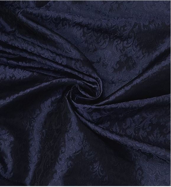 Indian Banarasi Brocade Fabric in Navy Blue Color, Multiple lengths will come in the continuous piece	 - NF354