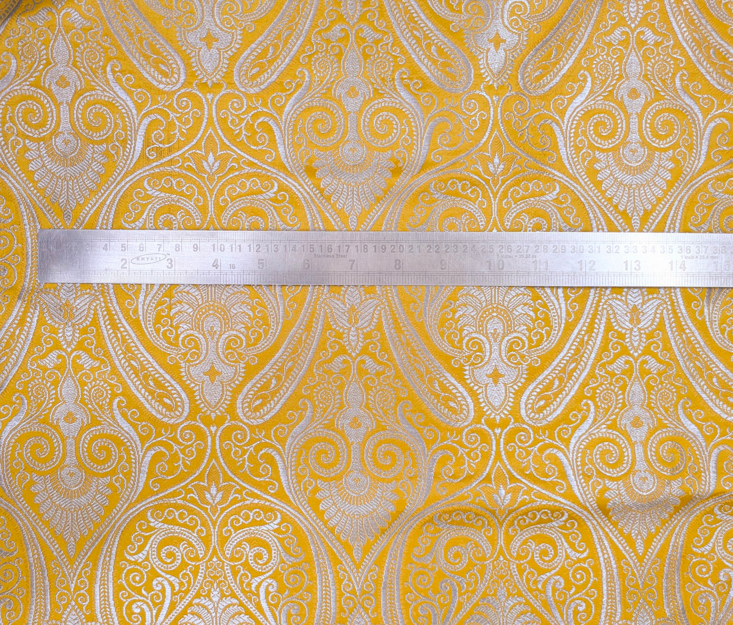 Banarasi Brocade Fabric, Yellow Silver Jacquard fabric, Home décor fabric, Wedding fabric, Historical fabric, Party fabric - NFAF356