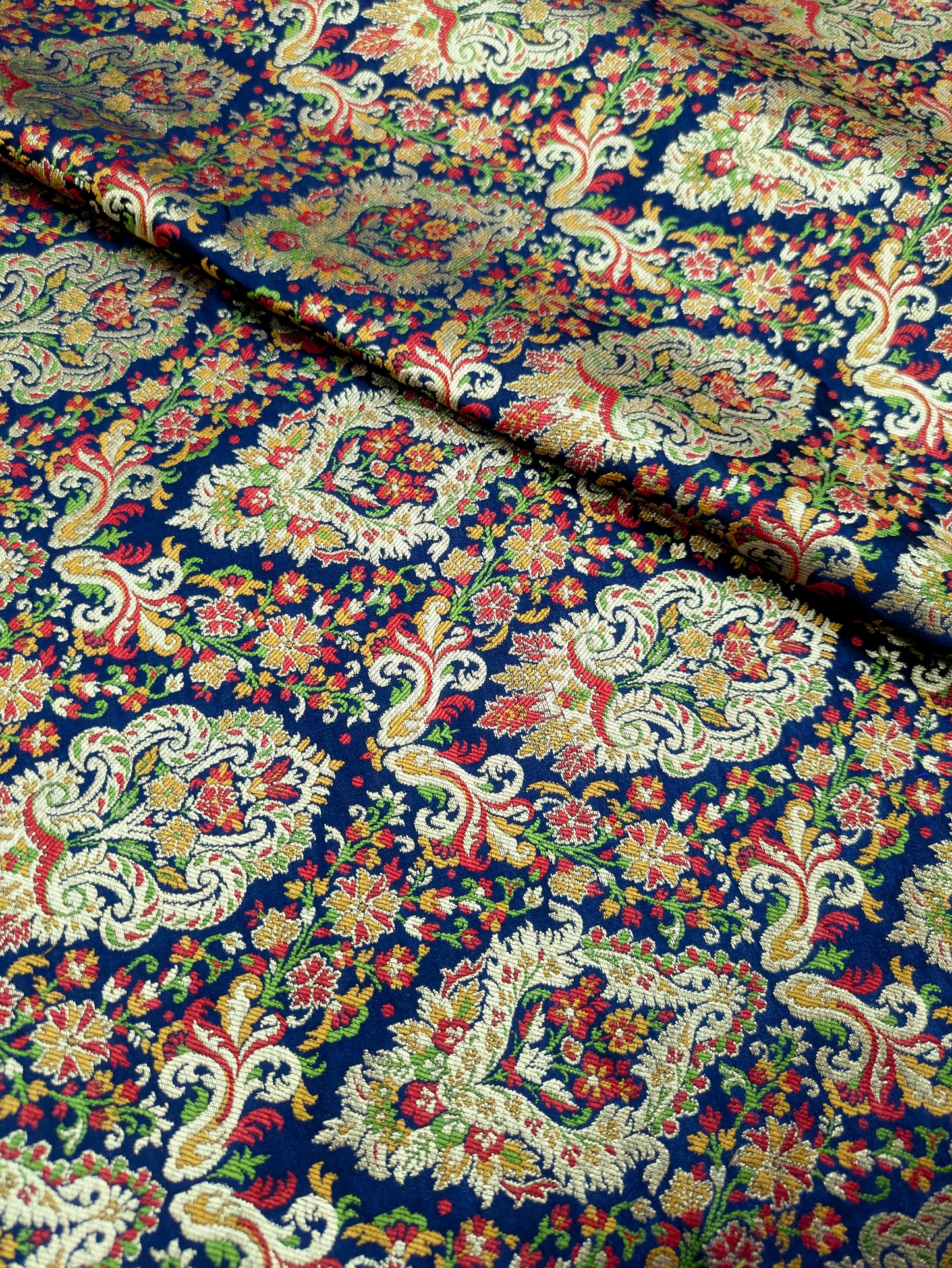 Indian Brocade fabric by the yard Navy blue and gold Jacquard fabric Wedding dress bridal fabric silk brocade fabric- NFAF368