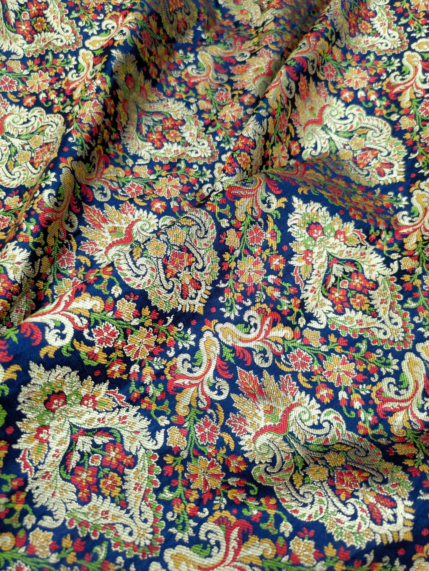 Indian Brocade fabric by the yard Navy blue and gold Jacquard fabric Wedding dress bridal fabric silk brocade fabric- NFAF368