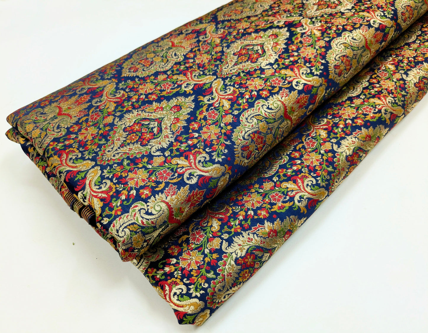 Indian Brocade fabric by the yard Navy blue and gold Jacquard fabric Wedding dress bridal fabric silk brocade fabric- NFAF368