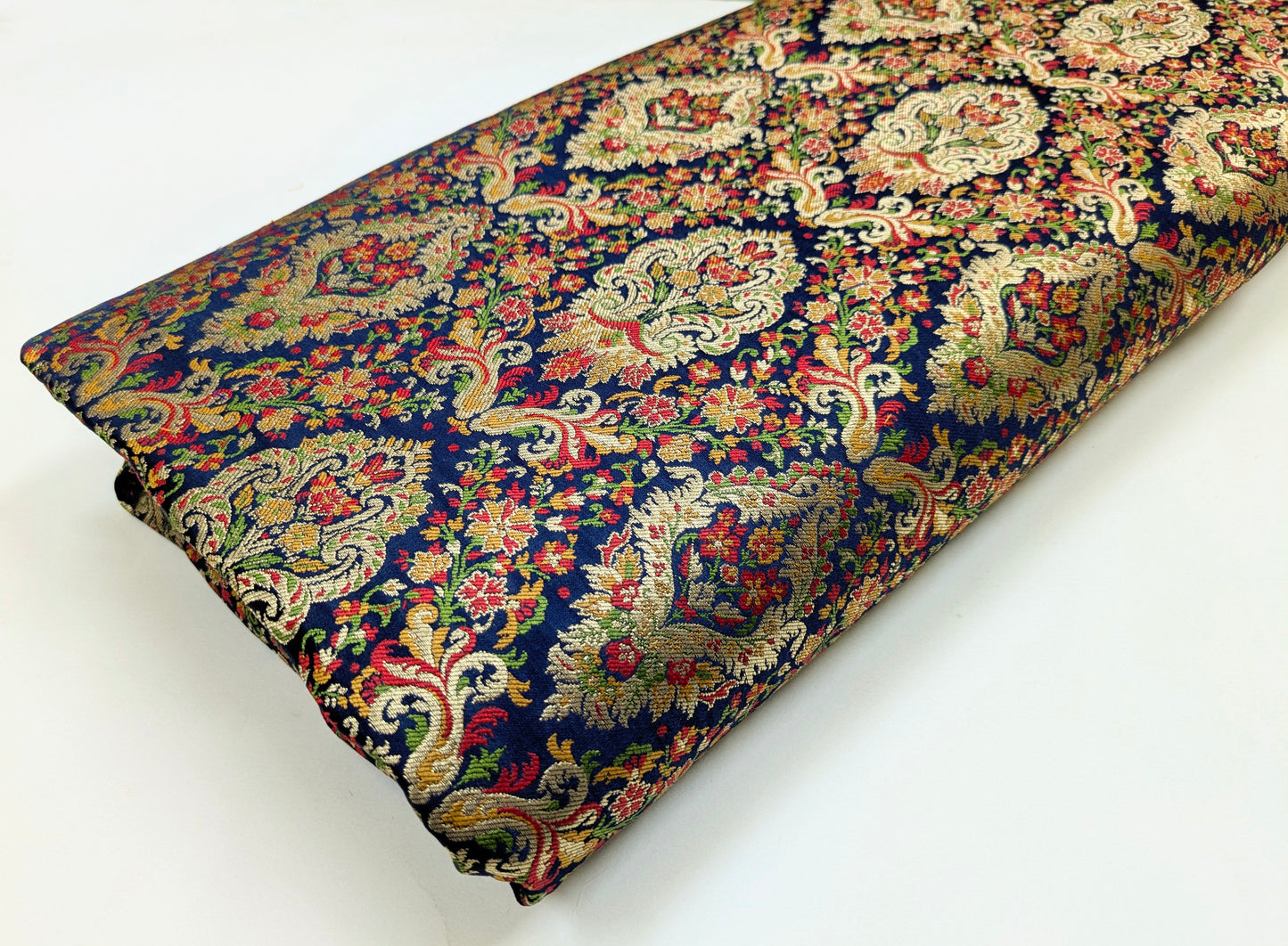 Indian Brocade fabric by the yard Navy blue and gold Jacquard fabric Wedding dress bridal fabric silk brocade fabric- NFAF368