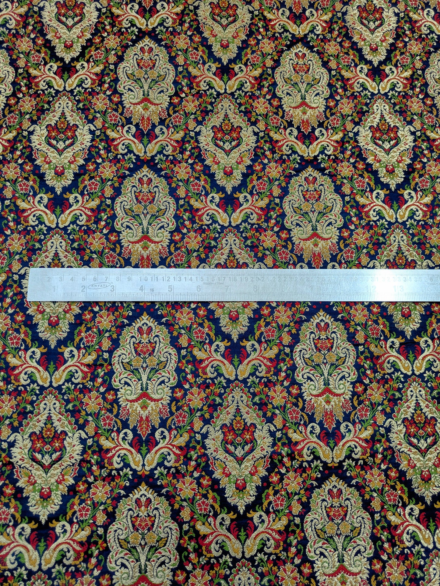 Indian Brocade fabric by the yard Navy blue and gold Jacquard fabric Wedding dress bridal fabric silk brocade fabric- NFAF368