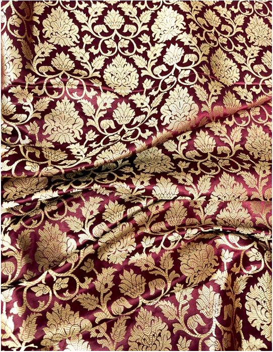Burgundy and gold Damask jacquard brocade fabric, Floral brocade, Historical fabric, Renaissance fabric, Designer fabric, Lace brocade - NFAF373