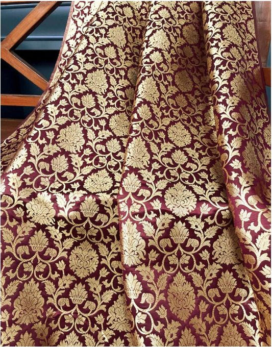 Burgundy and gold Damask jacquard brocade fabric, Floral brocade, Historical fabric, Renaissance fabric, Designer fabric, Lace brocade - NFAF373