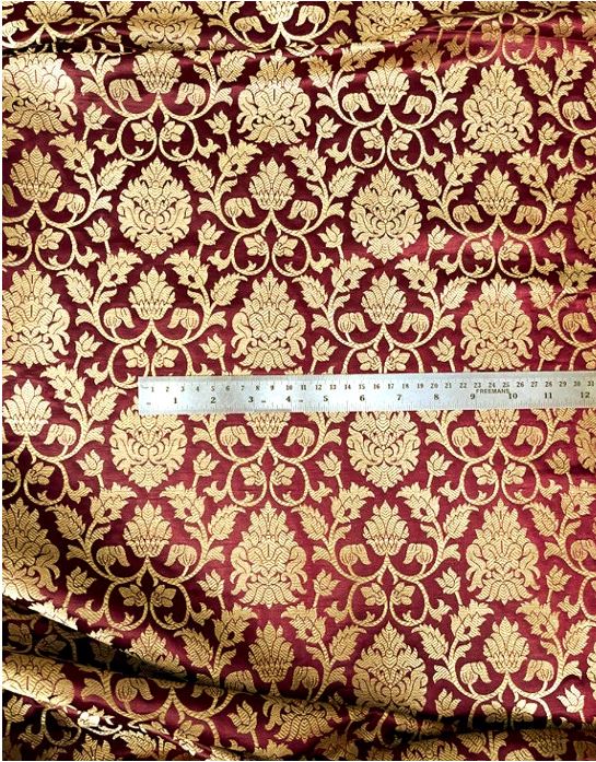 Burgundy and gold Damask jacquard brocade fabric, Floral brocade, Historical fabric, Renaissance fabric, Designer fabric, Lace brocade - NFAF373