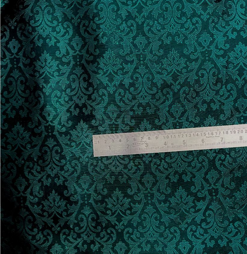 Indian Banarasi Brocade Fabric in Teal Green Color, Multiple lengths will come in the continuous piece - NF377