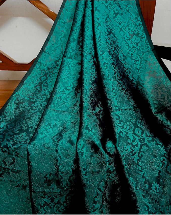 Indian Banarasi Brocade Fabric in Teal Green Color, Multiple lengths will come in the continuous piece - NF377