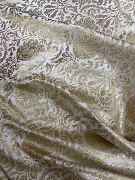 Indian Banarasi Brocade in White and Gold color, Multiple lengths will come in the continuous piece - NF382