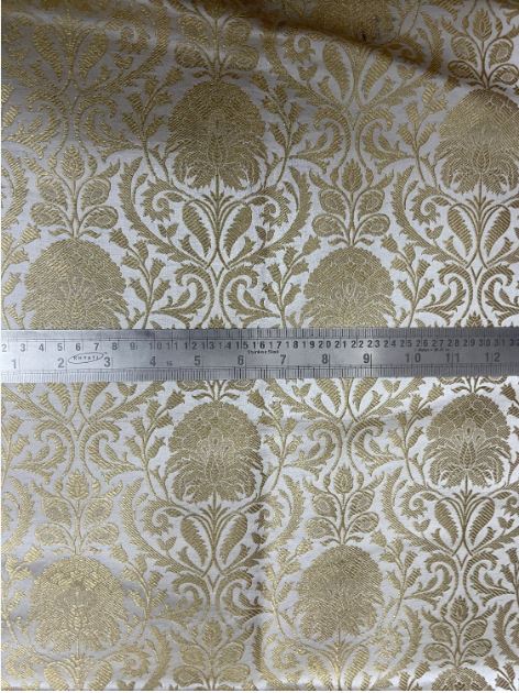 Indian Banarasi Brocade in White and Gold color, Multiple lengths will come in the continuous piece - NF382