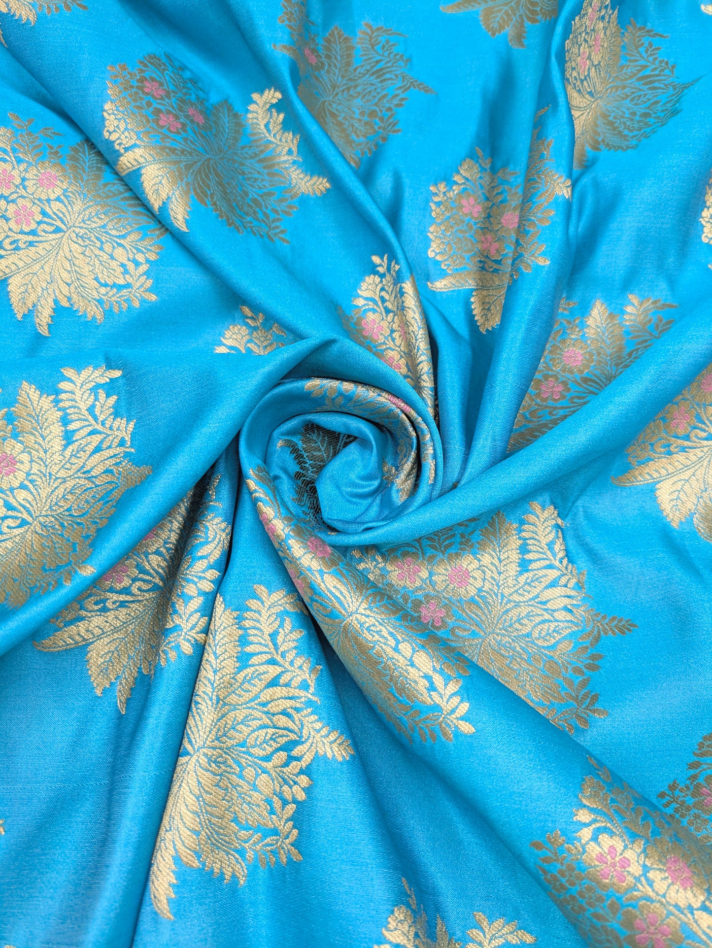 Blue Gold jacquard brocade fabric, Metallic brocade, Satin brocade, Renaissance fabric, Designer fabric, Historical fabric, Floral brocade - NFAF39