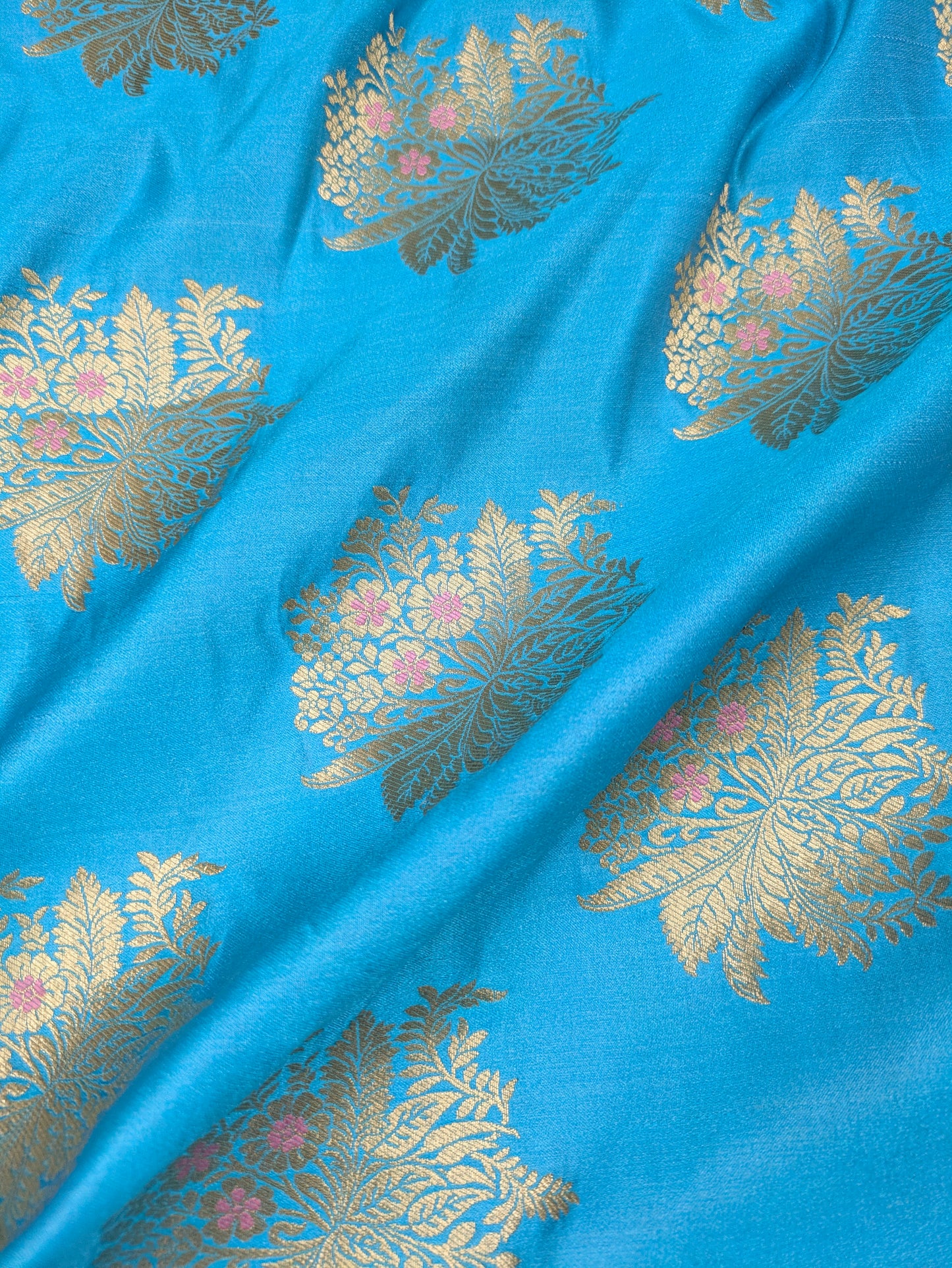 Blue Gold jacquard brocade fabric, Metallic brocade, Satin brocade, Renaissance fabric, Designer fabric, Historical fabric, Floral brocade - NFAF39